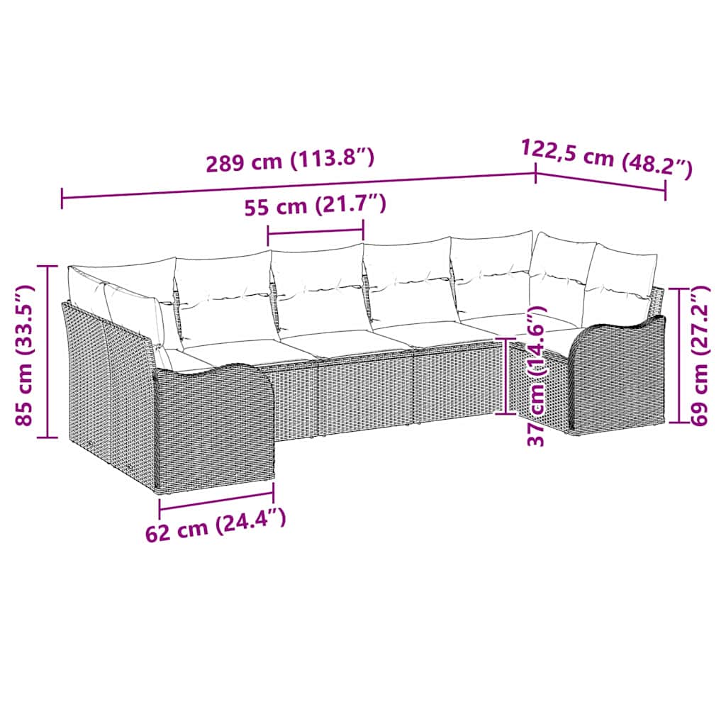 Garden Sofa Set Grey Poly Rattan