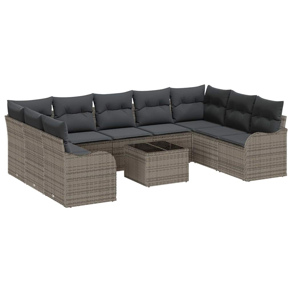 Garden Sofa Set with Cushion 10 pcs Grey Poly rattan