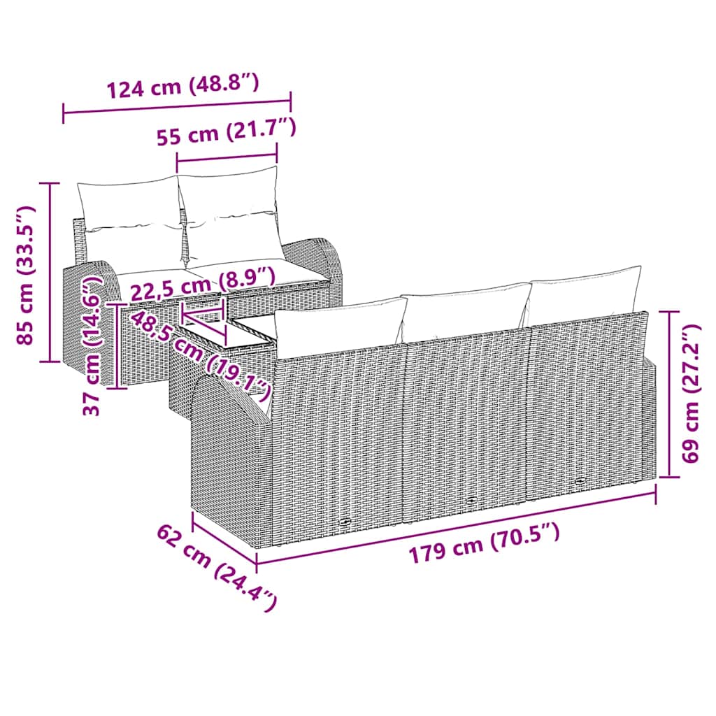 Garden Sofa Set Black 55 x 55 x 37 cm Poly Rattan