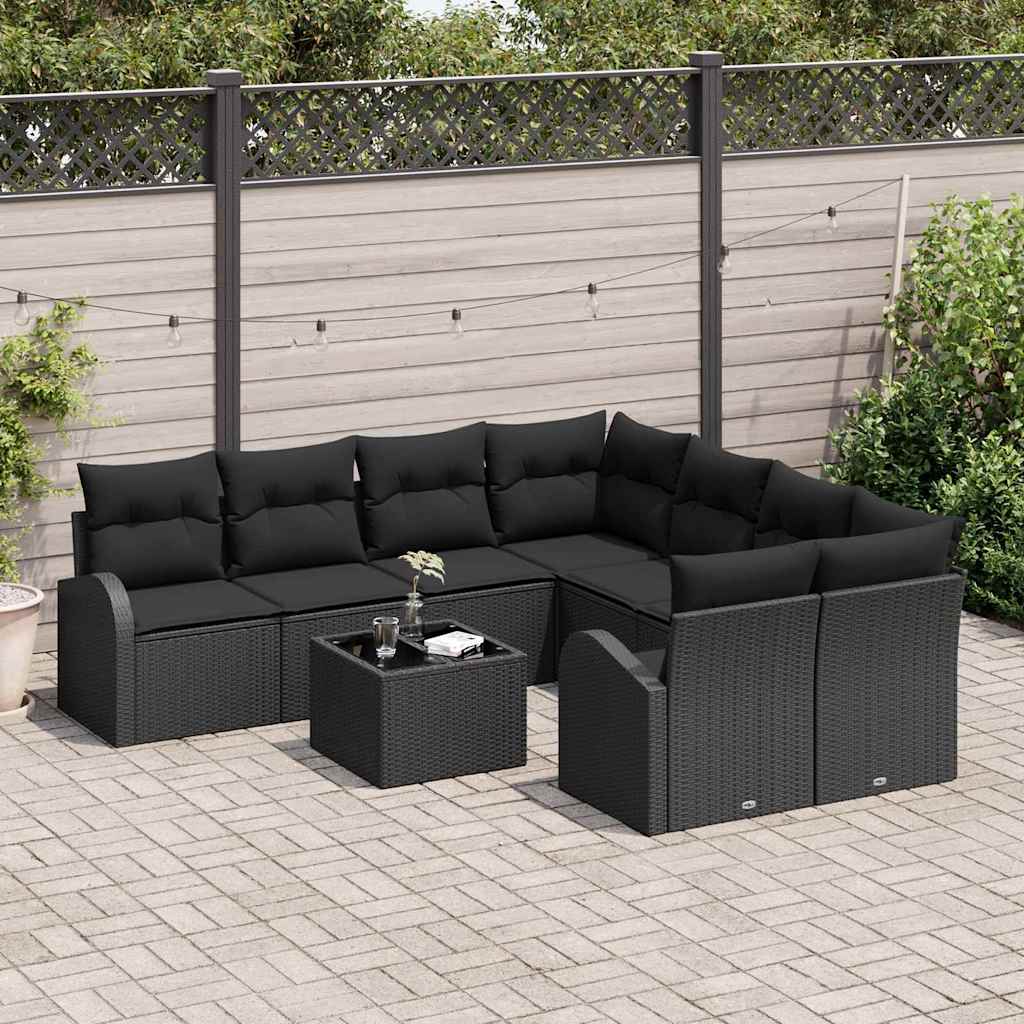 Garden Sofa Set 9 pcs Black 55 x 55 x 37 cm Poly Rattan