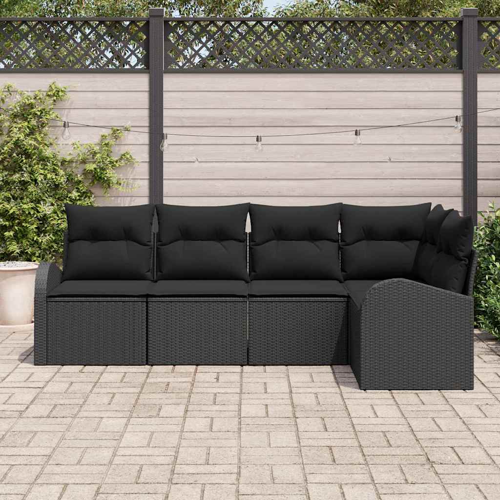 Sofa Set with Cushion Black Polyester