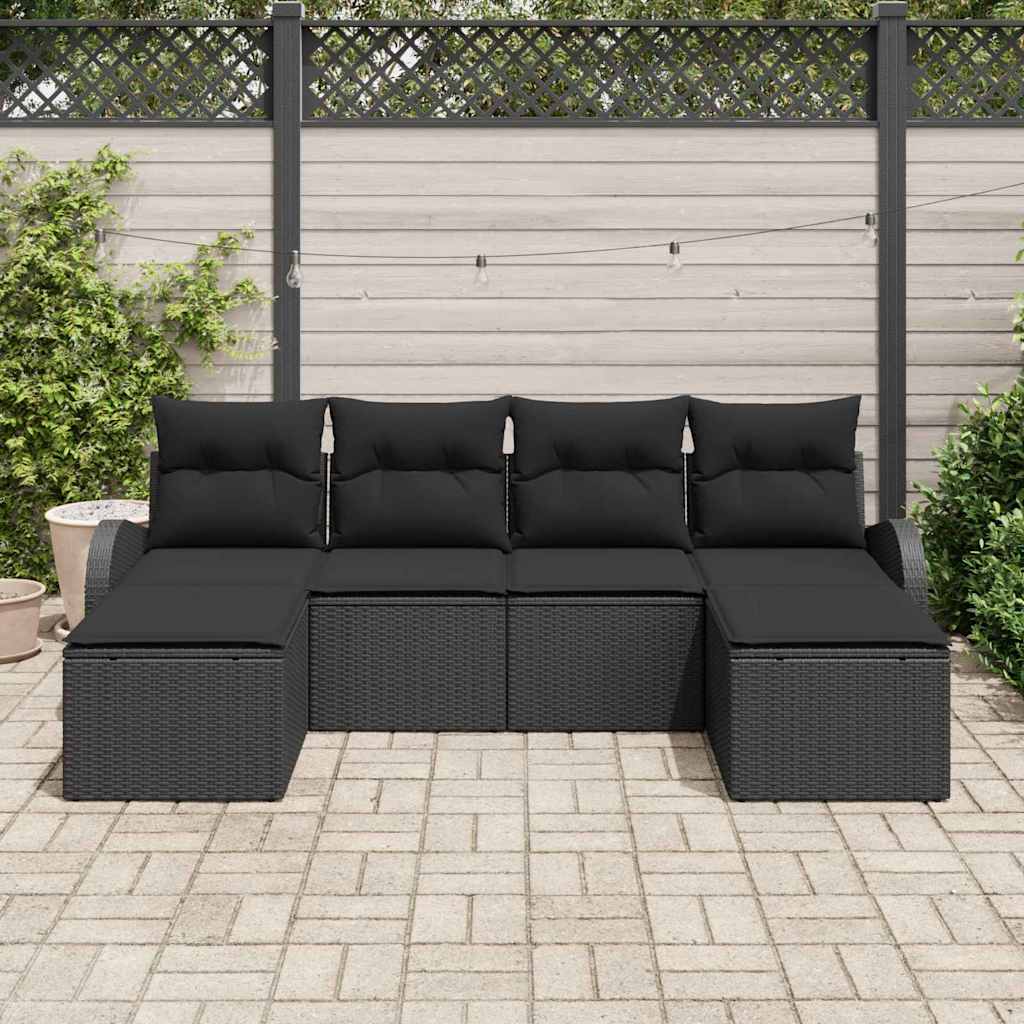 Garden Sofa Set with Cushion 6 pcs Black Poly Rattan