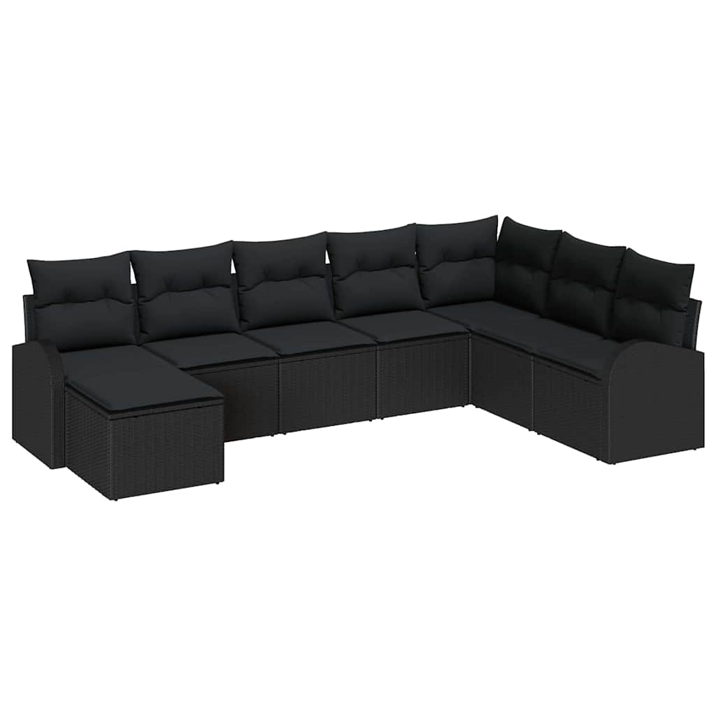 Garden Sofa Set with Cushion 8 pcs Black Poly Rattan