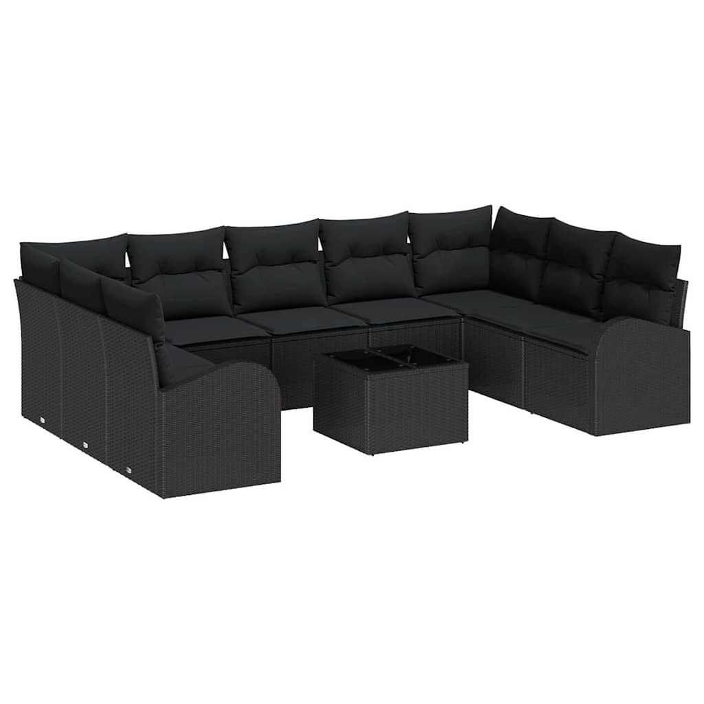 Garden Sofa Set 10 pcs Black Poly rattan