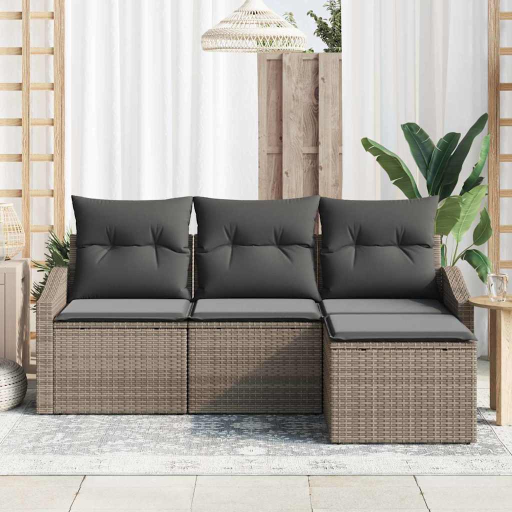 Sofa Set with Cushion 4 pcs Grey Poly Rattan