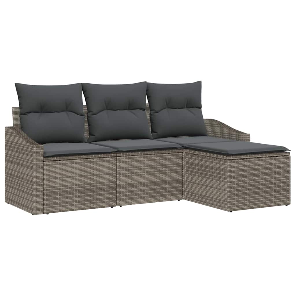 Sofa Set with Cushion 4 pcs Grey Poly Rattan
