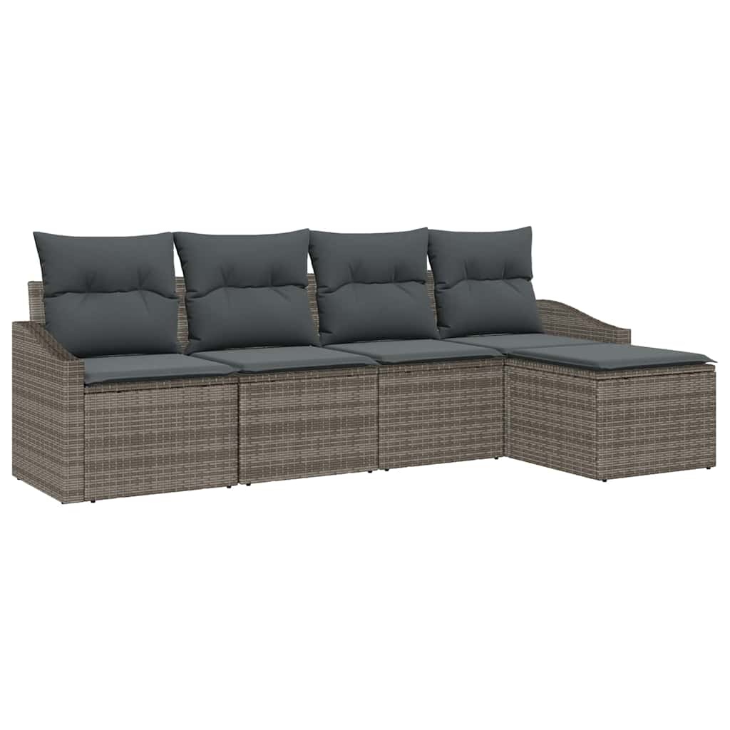 Sofa Set with Cushion 5 pcs Grey Poly Rattan