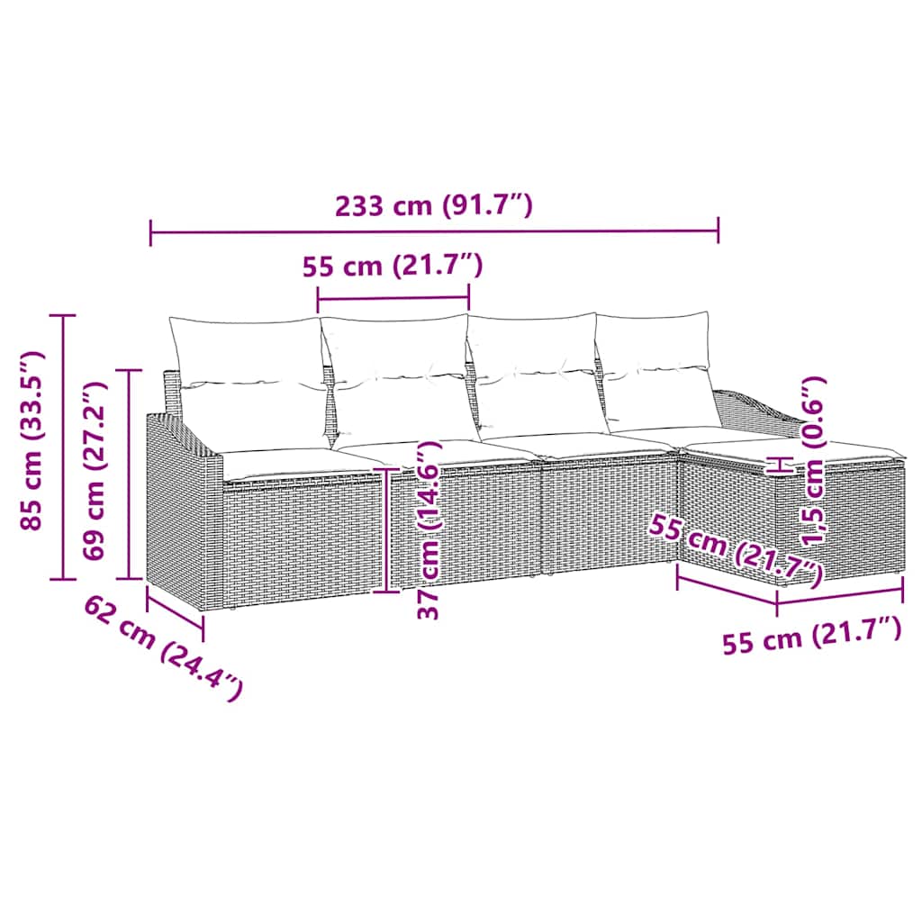Sofa Set with Cushion 5 pcs Grey Poly Rattan