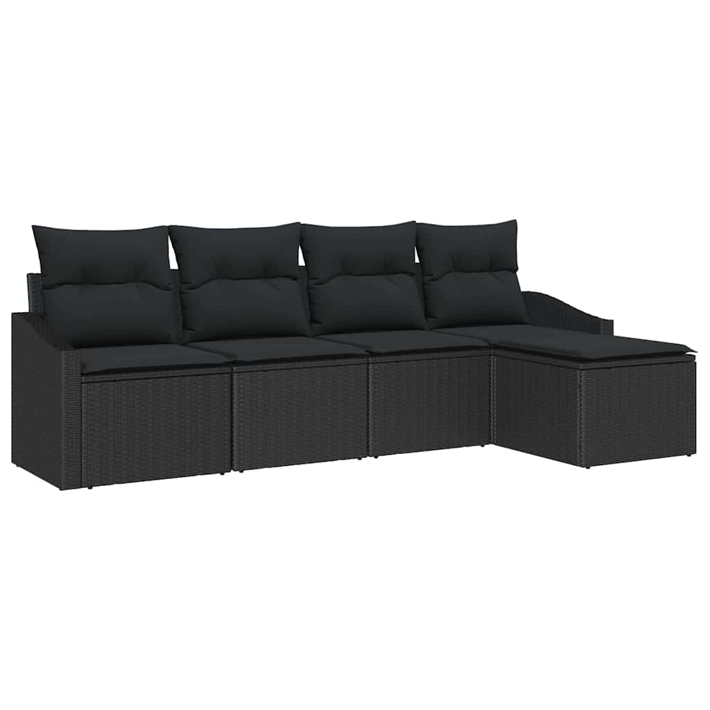 Sofa Set with Cushion 5 pcs Black Poly Rattan