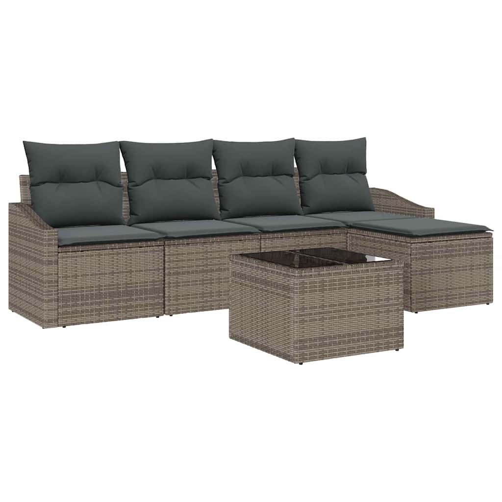 Sofa Set 6 pcs Grey Poly Rattan