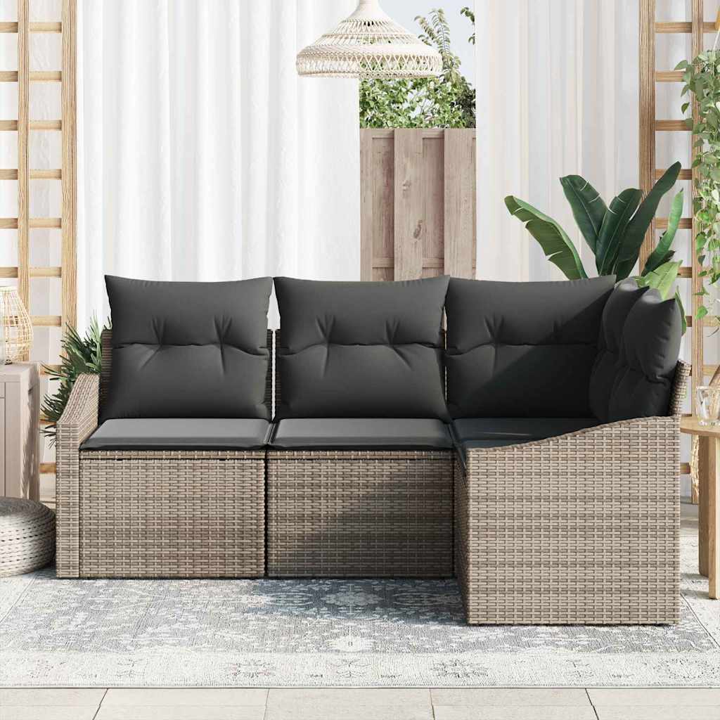 Sofa Set with Cushion 4 pcs Grey Poly Rattan