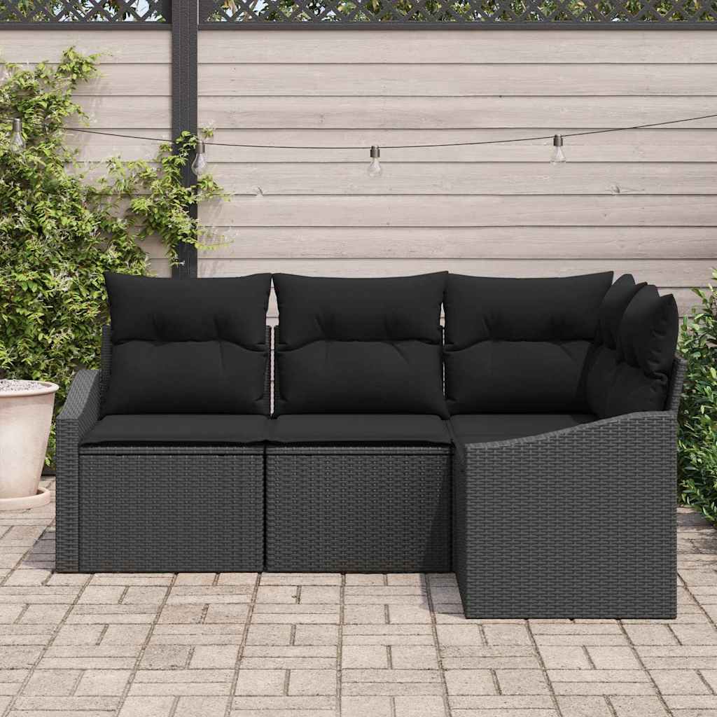 Sofa Set with Cushion 4 pcs Black Poly Rattan