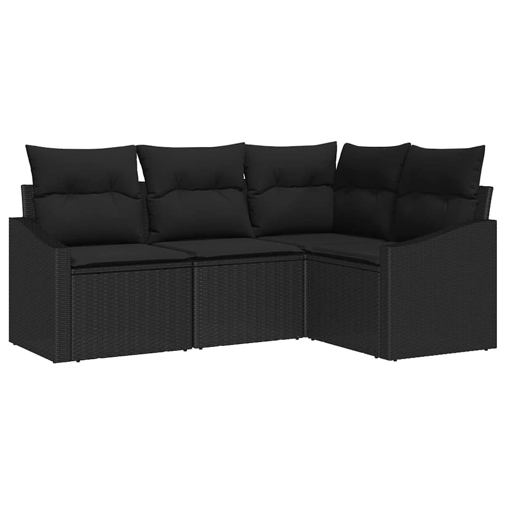 Sofa Set with Cushion 4 pcs Black Poly Rattan