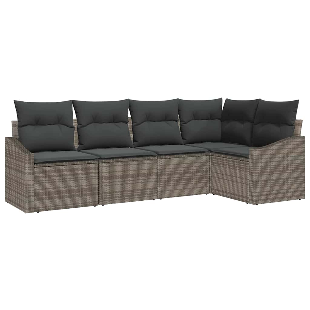 Sofa Set with Cushion 5 pcs Grey Poly Rattan