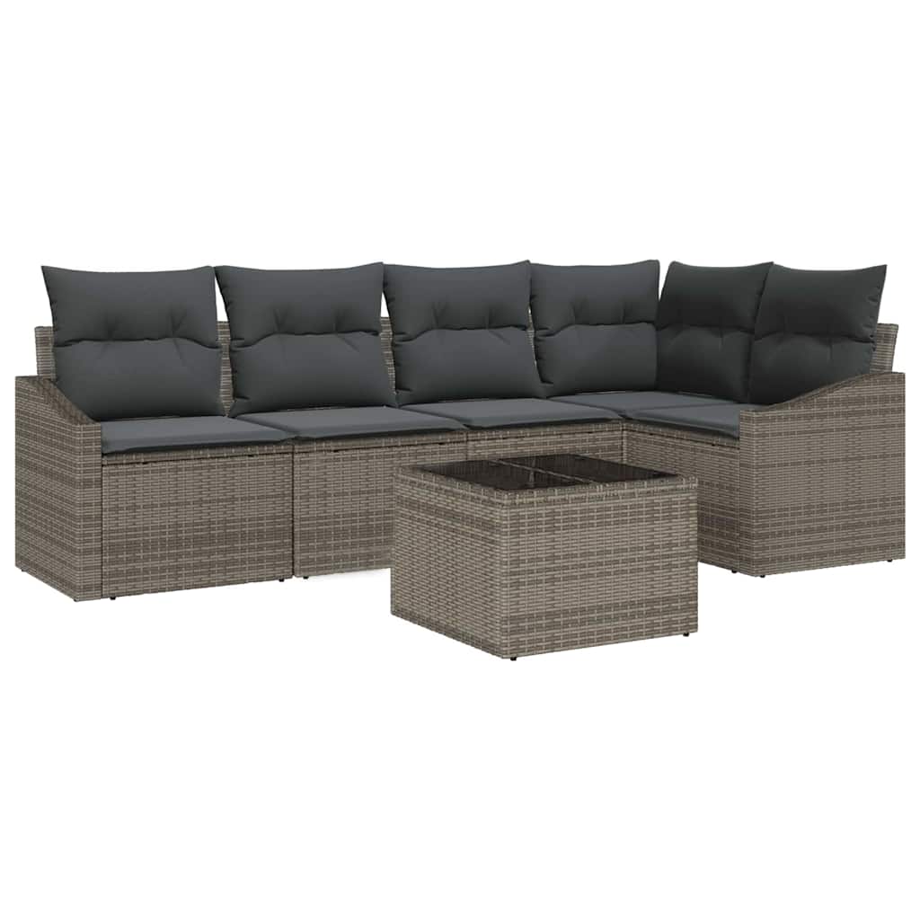 Sofa Set with Cushion 6 pcs Grey Poly Rattan