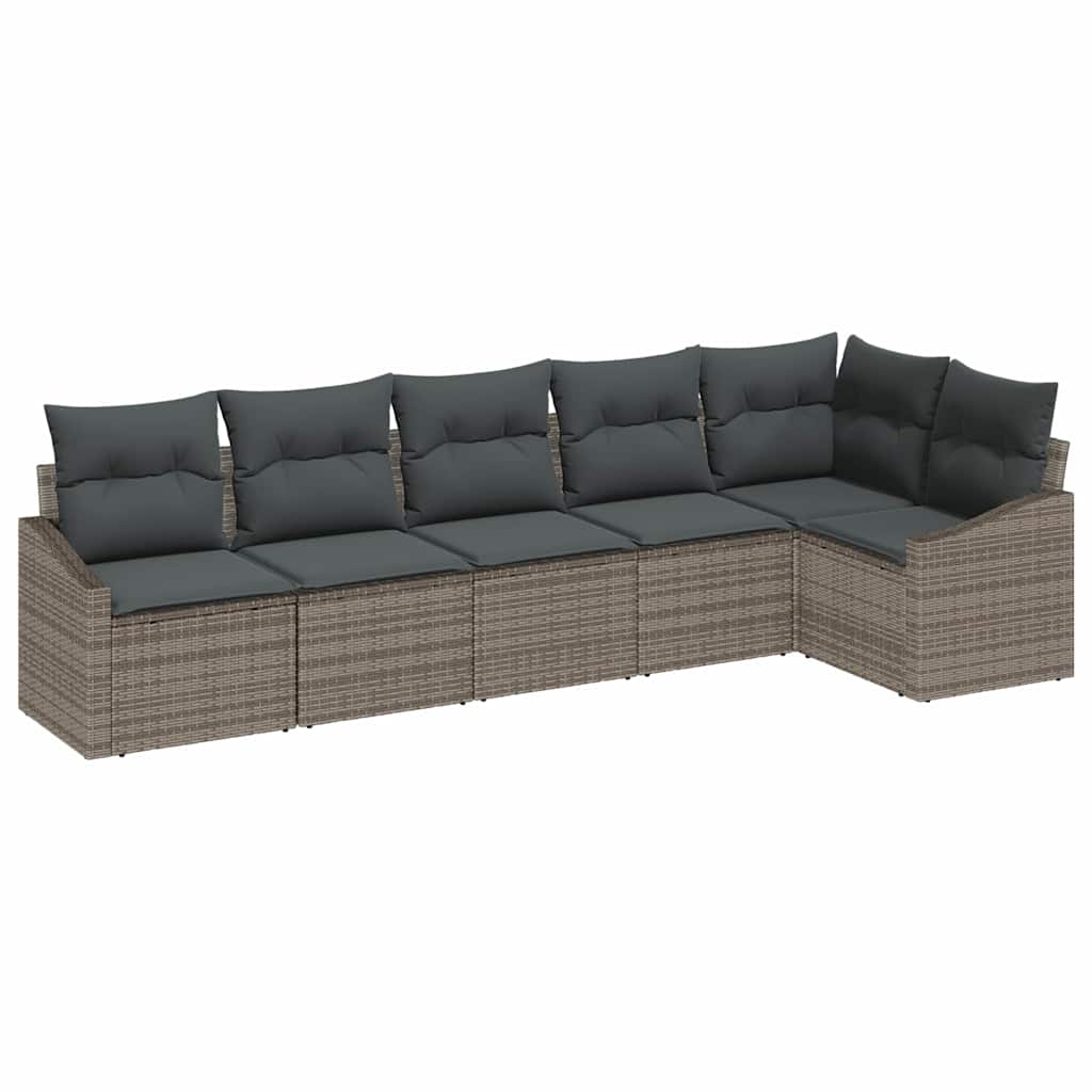 Sofa Set with Cushion 6 pcs Grey Poly Rattan