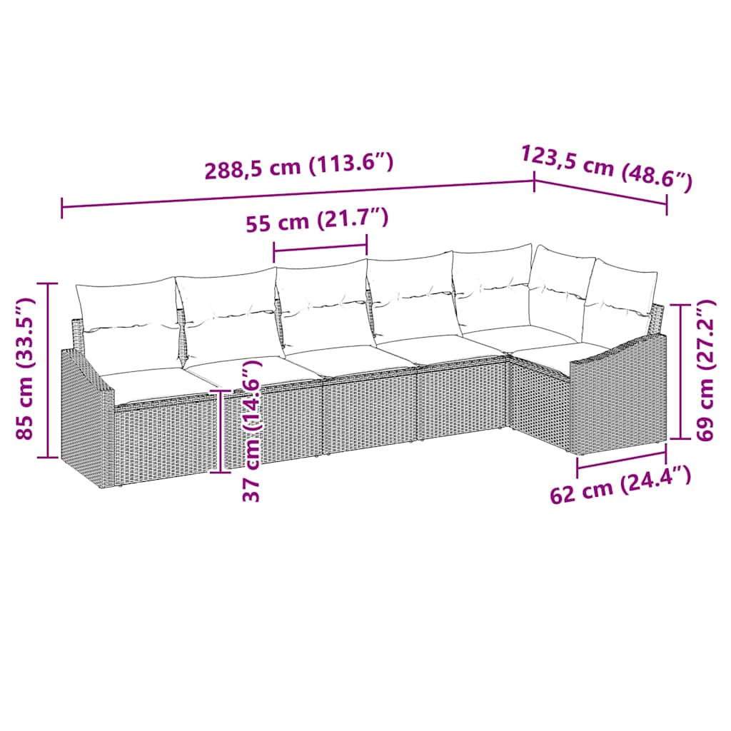 Sofa Set with Cushion 6 pcs Grey Poly Rattan