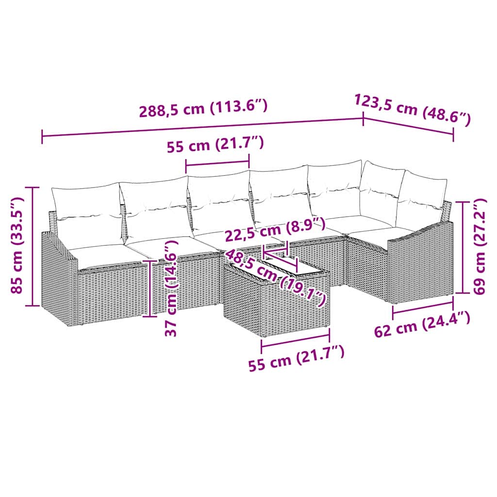 Sofa Set with Cushion 7 pcs Grey Poly Rattan