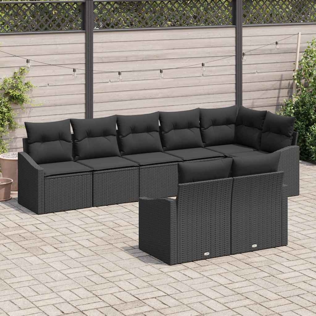 Sofa Set with Cushion 8 pcs Black Poly Rattan