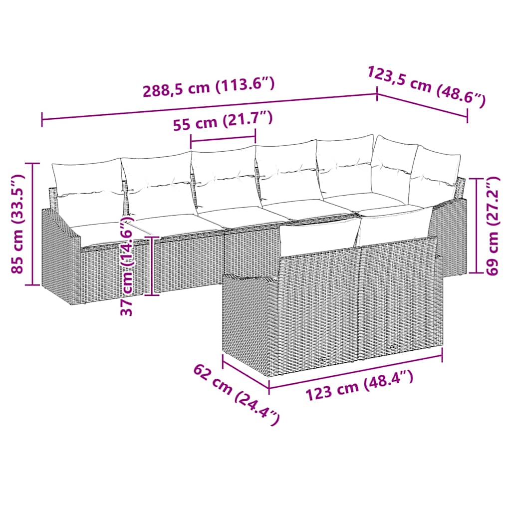 Sofa Set with Cushion 8 pcs Black Poly Rattan