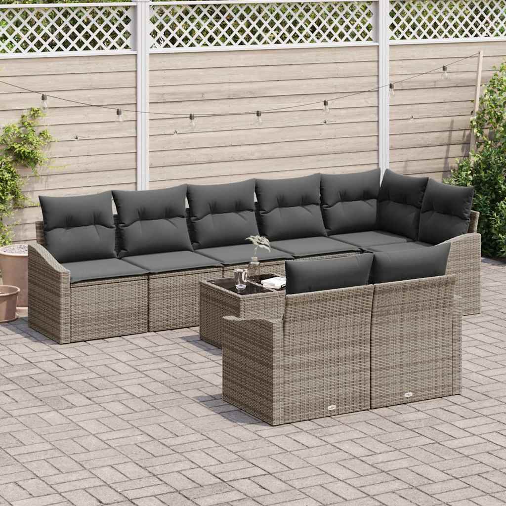 Sofa Set with Cushion 9 pcs Grey Poly Rattan