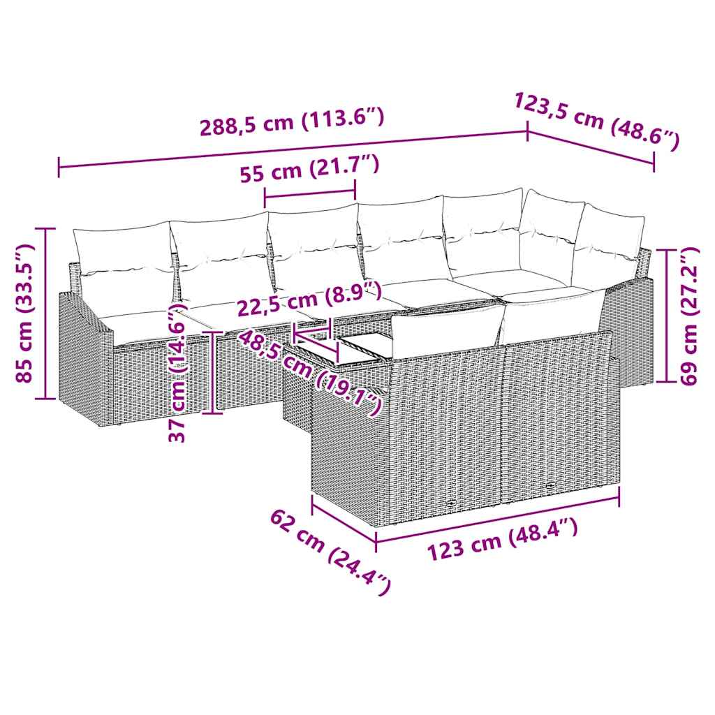 Sofa Set with Cushion 9 pcs Grey Poly Rattan
