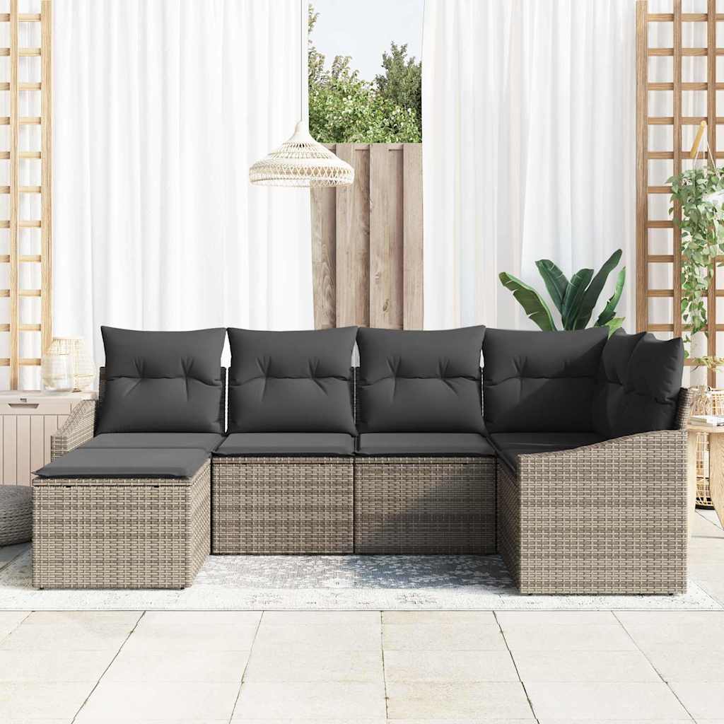 Sofa Set with Cushion 6 pcs Grey Poly Rattan