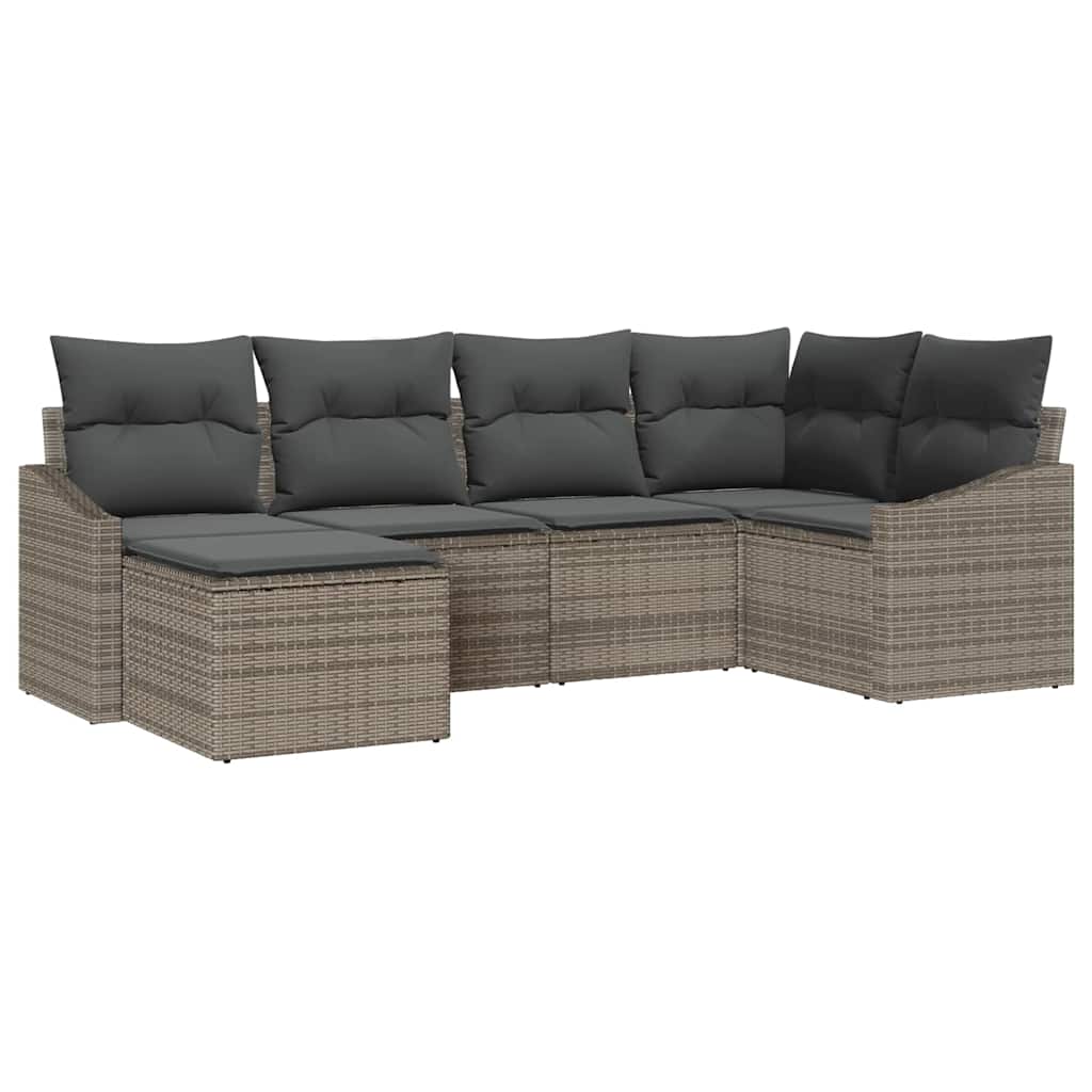 Sofa Set with Cushion 6 pcs Grey Poly Rattan