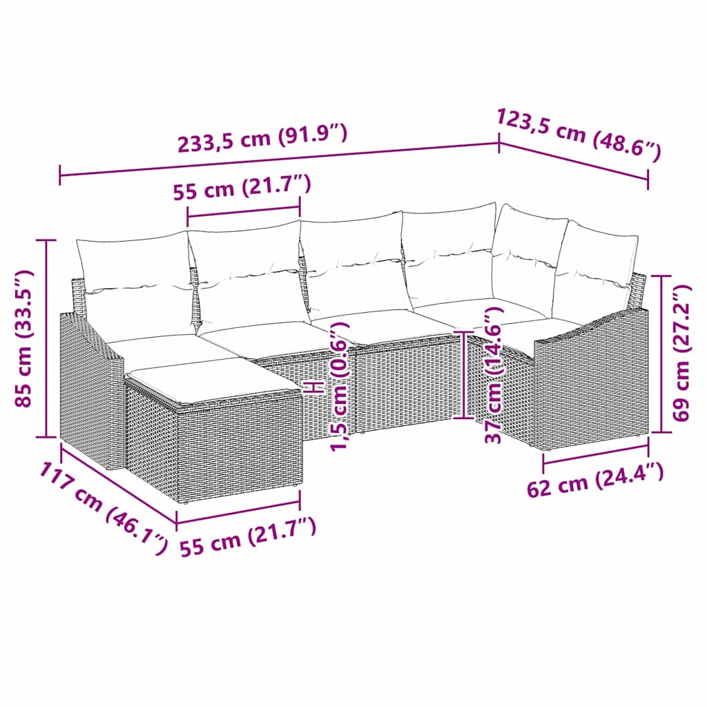 Sofa Set with Cushion 6 pcs Grey Poly Rattan