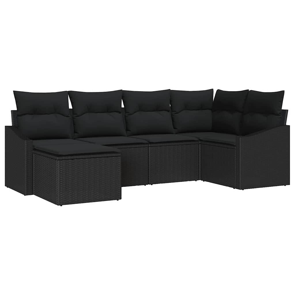 Sofa Set with Cushion 6 pcs Black Poly Rattan