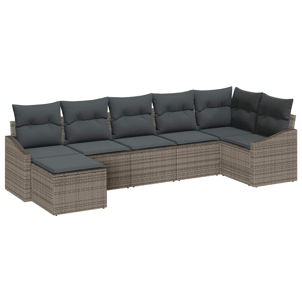 Sofa Set with Cushion 7 pcs Grey Poly Rattan