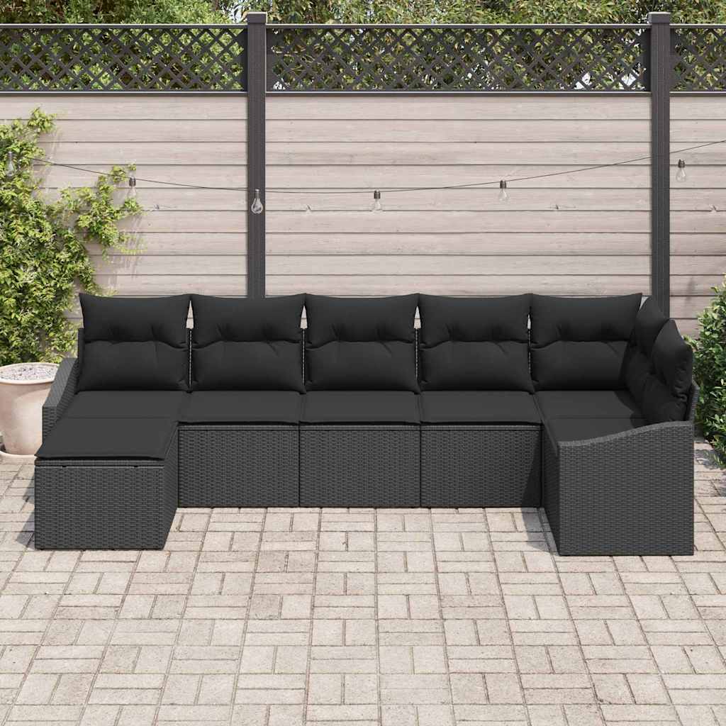 Sofa Set with Cushion 7 pcs Black Poly Rattan