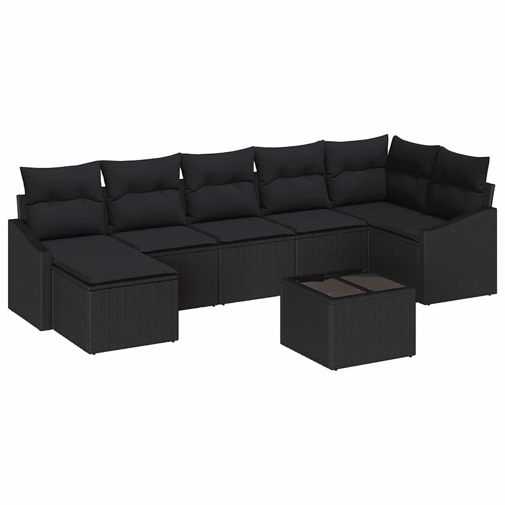 Sofa Set with Cushion 8 pcs Black Poly Rattan