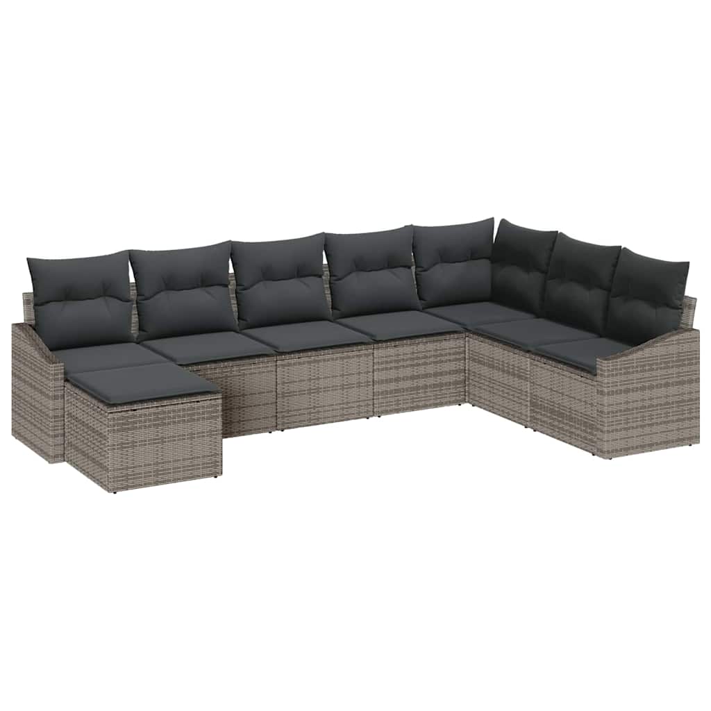 Sofa Set with Cushion 8 pcs Grey Poly Rattan