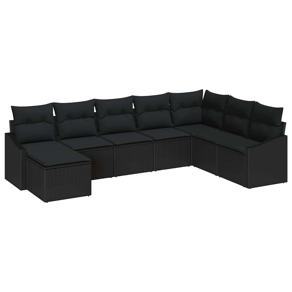 Sofa Set with Cushion 8 pcs Black Poly Rattan