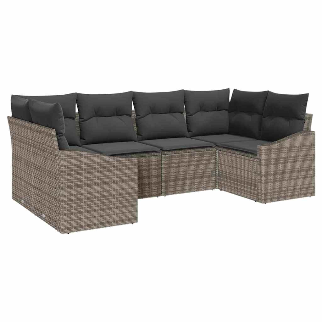 Sofa Set with Cushion 6 pcs Grey Poly Rattan