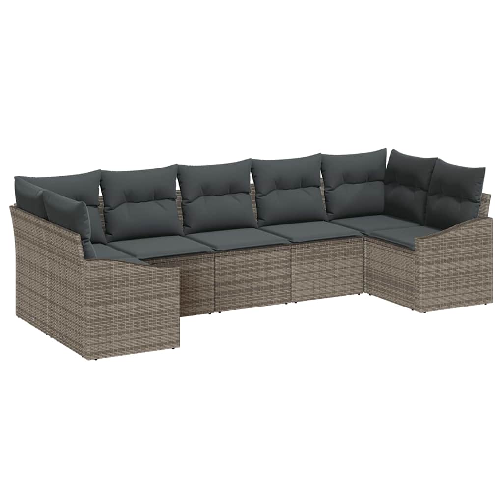 Sofa Set with Cushion 7 pcs Grey Poly Rattan