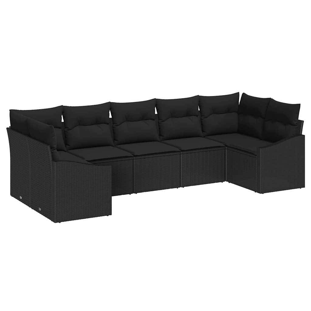Sofa Set with Cushion 7 pcs Black Poly Rattan