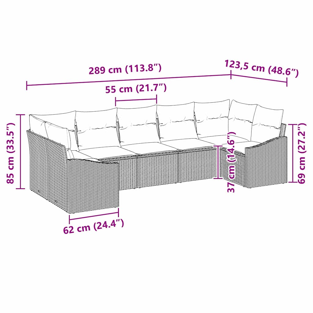Sofa Set with Cushion 7 pcs Black Poly Rattan