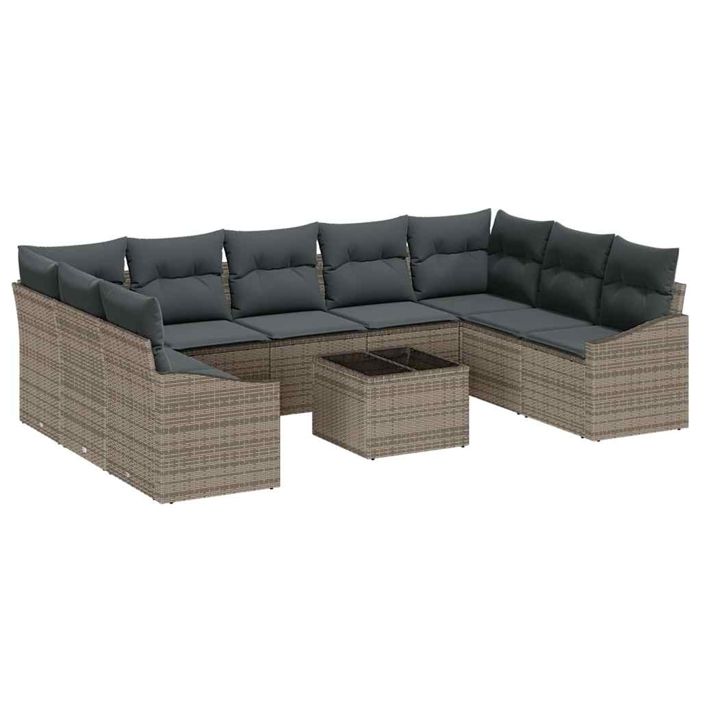 Sofa Set with Cushion 10 pcs Grey Poly Rattan