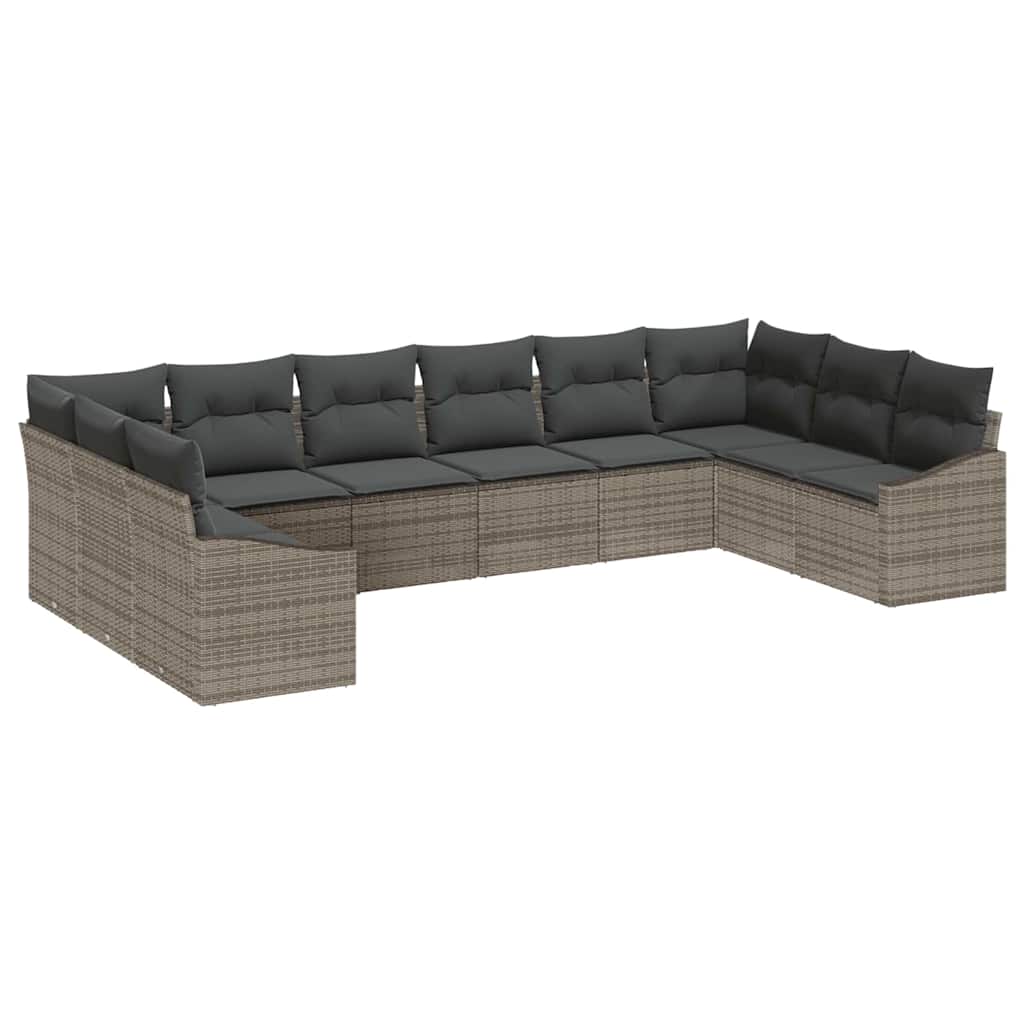 Sofa Set with Cushion 10 pcs Grey Poly Rattan