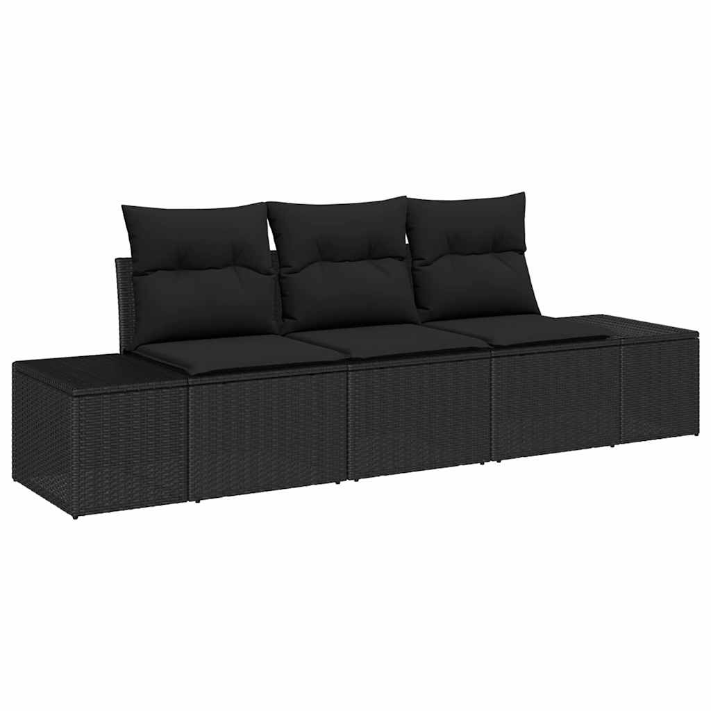 Sofa Set with Cushion 3 pcs Black Poly Rattan