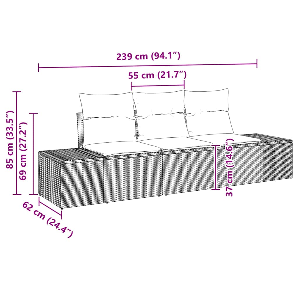 Sofa Set with Cushion 3 pcs Black Poly Rattan