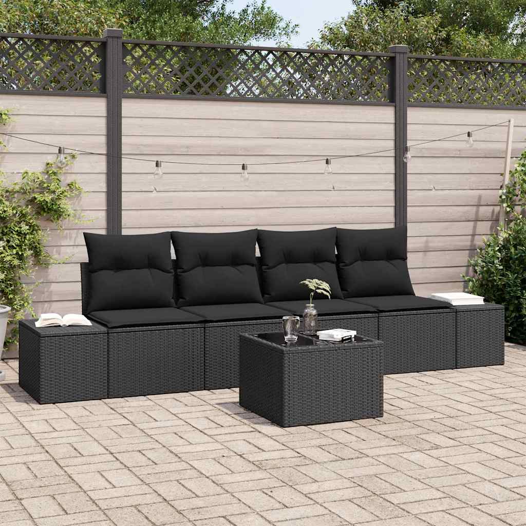 Garden Sofa Set with Cushion Manual 5 pcs Black 55 x 55 x 37 cm