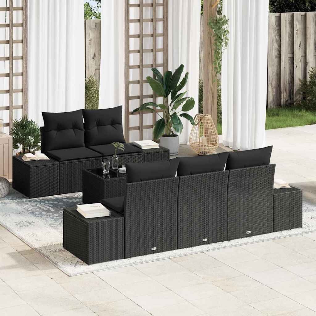 Garden Sofa Set with Cushion Black Poly Rattan