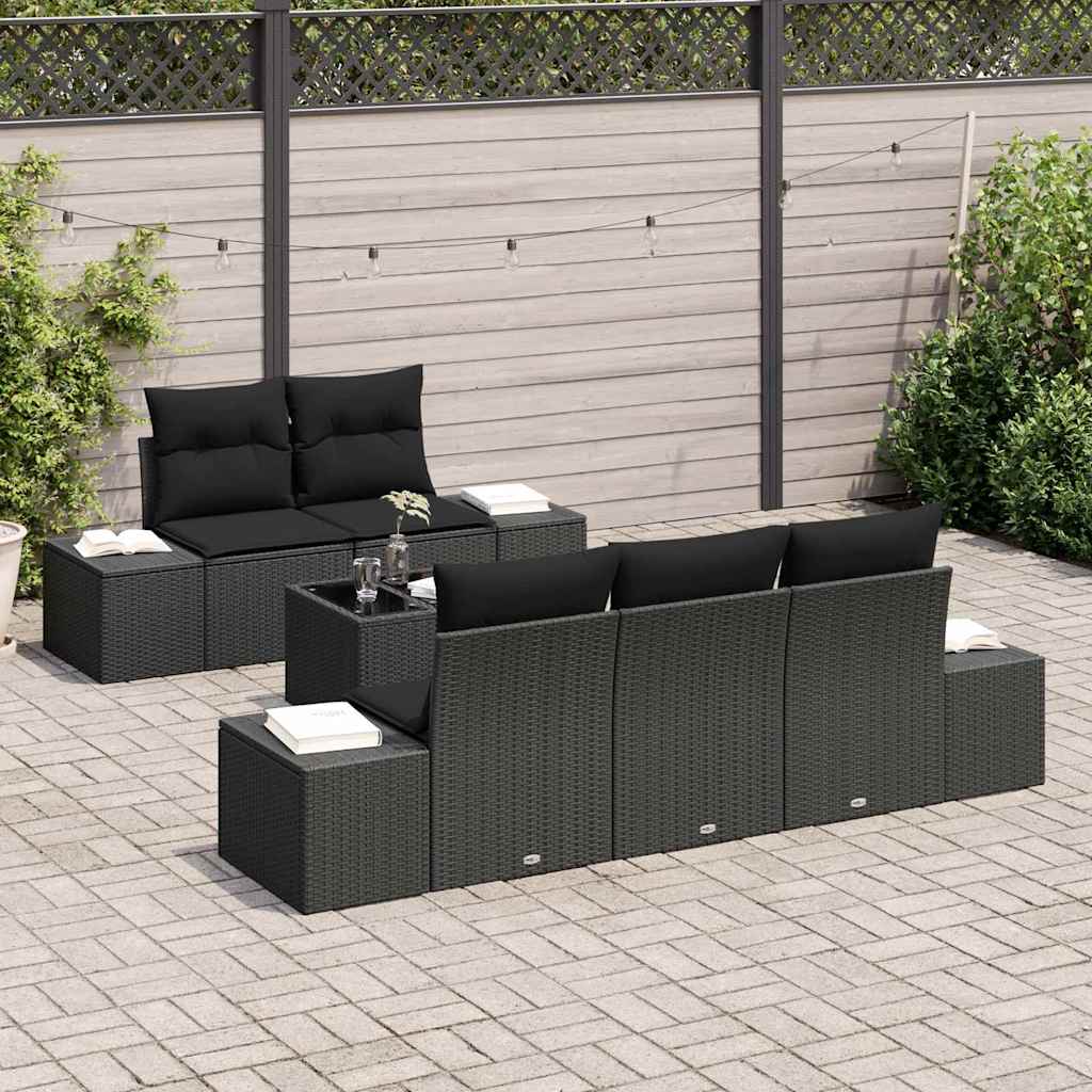 Garden Sofa Set with Cushion Black Poly Rattan