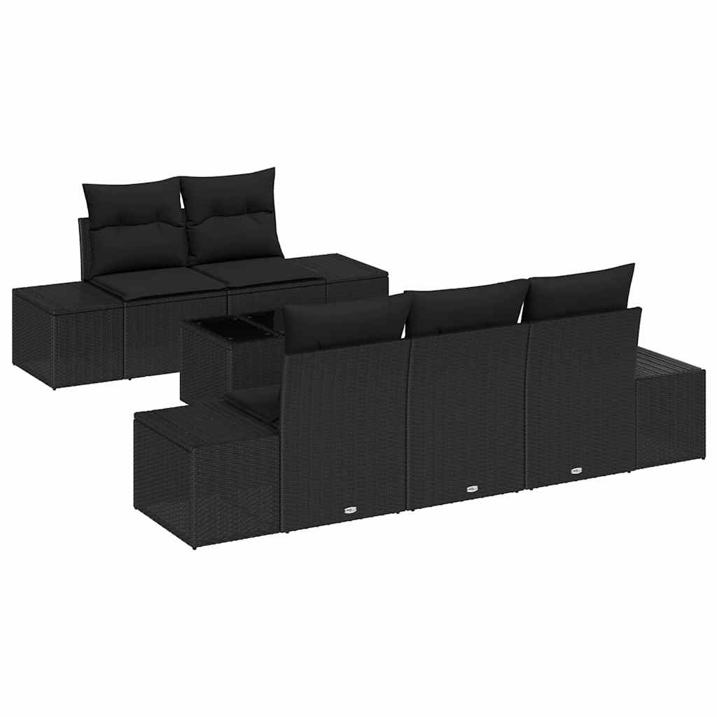 Garden Sofa Set with Cushion Black Poly Rattan