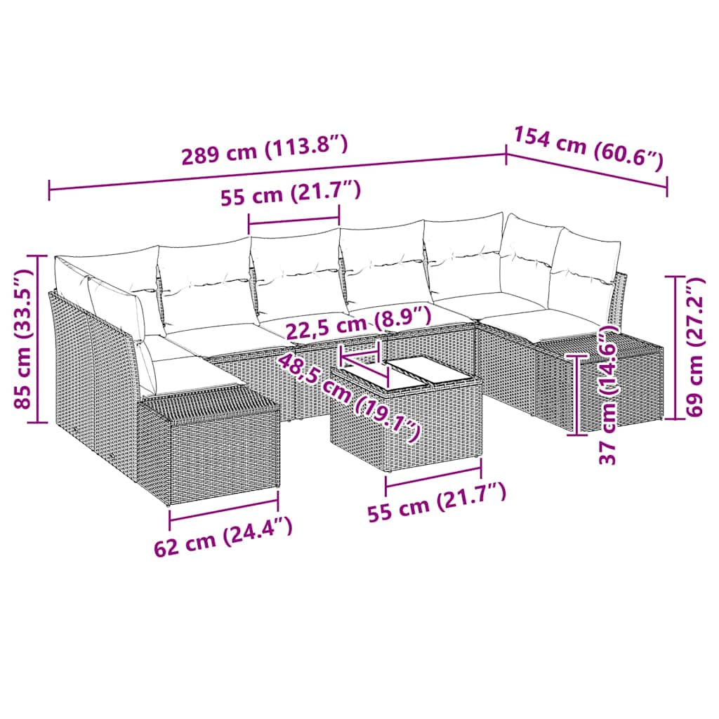 Garden Sofa Set with Cushion 8 pcs Black Poly Rattan
