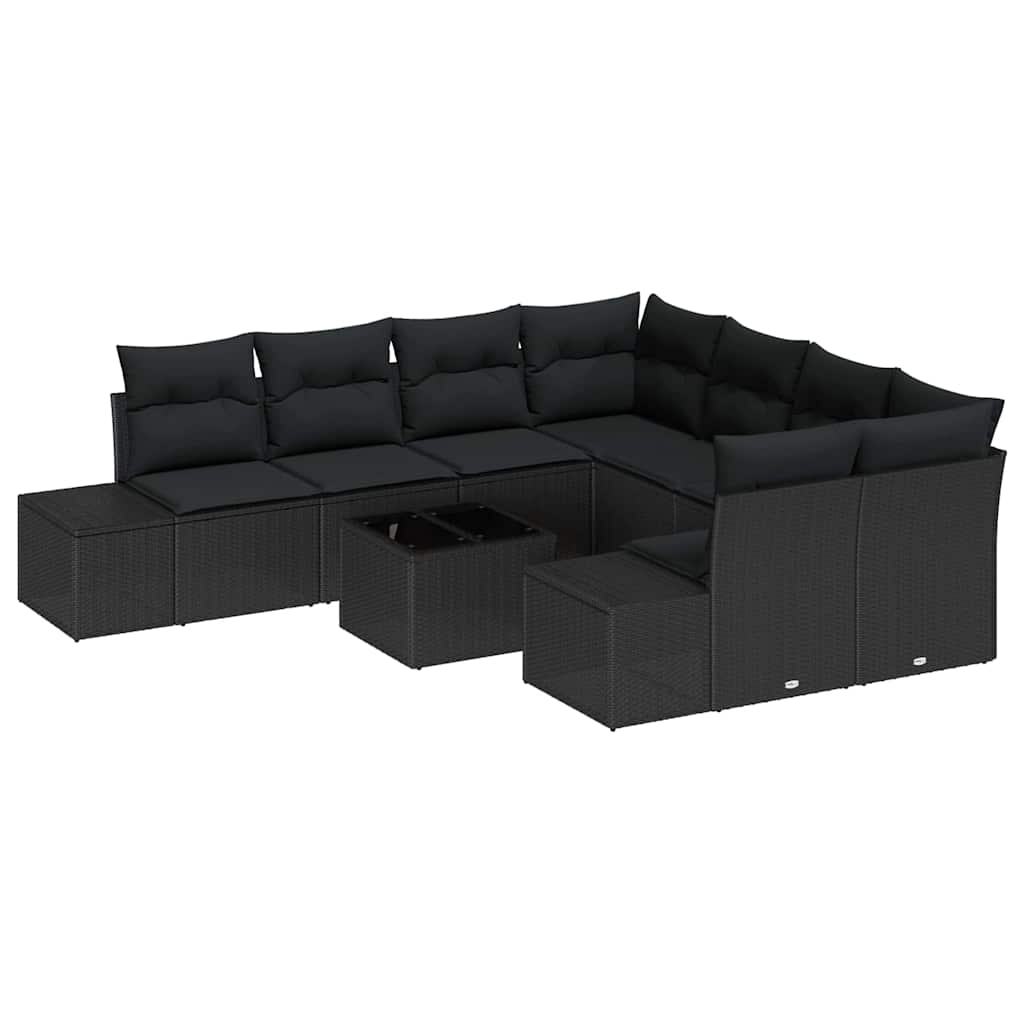 Garden Sofa Set with Cushion 9 pcs Black Poly Rattan