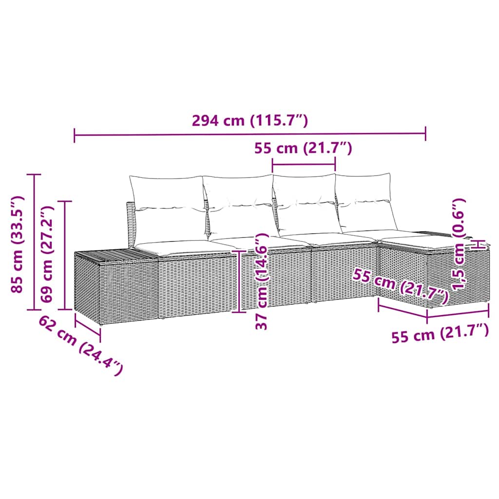 Garden Sofa Set with Cushion 5 pcs Black Poly Rattan